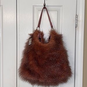 NWT pink faux fur hobo bag